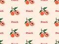 Peach cartoon character seamless pattern on orange background. Royalty Free Stock Photo