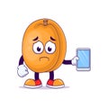 peach cartoon mascot showing unhappy expression Royalty Free Stock Photo