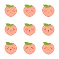 Peach character concept illustration. Peach emoticon. Emotional peach face icon. Emoticons are happy, cheerful, and sad.