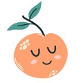 Peach character icon with smiley face. Hand-drawn cartoon doodle in simple naive style. Vector illustrations Royalty Free Stock Photo