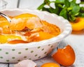Peach Clafoutis in ceramic pie dish