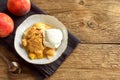 Peach cobbler with ice cream