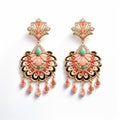 Peach Colored Gemstone Earrings With Ornate Details - Maharani Inspired