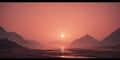Peach colored sunrise over the mountains. Beautiful landscape. Panoramic view, romantic background