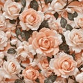 Peach Colored Wedding Roses Seamless Pattern Colorful Digital Background Floral Design - ai generated