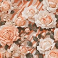 Peach Colored Wedding Roses Seamless Pattern Colorful Digital Background Floral Design - ai generated