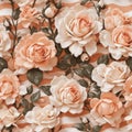 Peach Colored Wedding Roses Seamless Pattern Colorful Digital Background Floral Design - ai generated