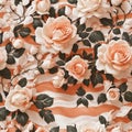 Peach Colored Wedding Roses Seamless Pattern Colorful Digital Background Floral Design - ai generated