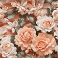 Peach Colored Wedding Roses Seamless Pattern Colorful Digital Background Floral Design - ai generated