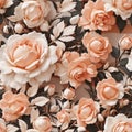 Peach Colored Wedding Roses Seamless Pattern Colorful Digital Background Floral Design - ai generated