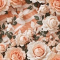 Peach Colored Wedding Roses Seamless Pattern Colorful Digital Background Floral Design - ai generated