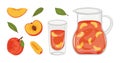 Peach compote of ripe peaches in decanter Homemade canned fruit. Cartoon style Organic food template