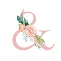 Peach Cream / Blush Floral Alphabet - ampersand & with flowers bouquet composition