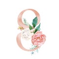 Peach Cream Blush Floral Number - digit 8 with flowers bouquet composition Royalty Free Stock Photo