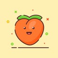 Peach cute mascot face emotion happy fruit with color flat cartoon outline style Royalty Free Stock Photo