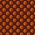 Peach dahlia pattern on dark chestnut background