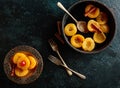 Peach dessert with cinnamon and cherry