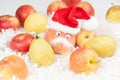 Peach with eyes and Santa Clause hat and mustache Royalty Free Stock Photo