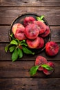 Peach, fresh peaches with leaves Royalty Free Stock Photo