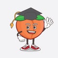 Peach Fruit cartoon mascot character in a black Graduation hat