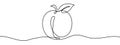 Peach fruit in continuous line art drawing style. Simple black sketch made of one line isolated on white background