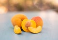 Peach fruit on wood table