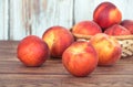 Peach fruits on wooden table