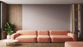 Peach fuzz design interior color of the year 2024 in the premium trend living room. Royalty Free Stock Photo