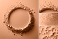 Peach fuzz is color of year 2024. Textures of cosmetics products surface in collage toned in fashion blended pink-orange