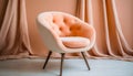 Peach colored armchairs on wooden floor near peach colored wall. Color of the year 2024