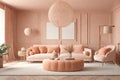 Peach fuzz room trend color year 2024 in the luxury livingroom. Modern room design interior home. 3d render Royalty Free Stock Photo