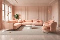 Peach fuzz trend color year 2024 in the premium livingroom lobby. Modern room design interior lounge.