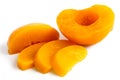 Peach half and slices isolated on white. Royalty Free Stock Photo