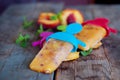 Peach ice lollies on a kitchen napkin Royalty Free Stock Photo