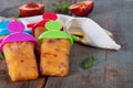 Peach ice lollies on a kitchen napkin Royalty Free Stock Photo