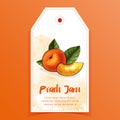 Peach jam label, sticker for organic peach products