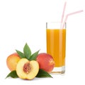 Peach juice in a glass and fresh peaches Royalty Free Stock Photo