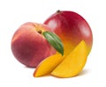 Peach leaf mango slices mix isolated on white background