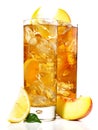 Peach and Lemon Ice Tea on white Background Royalty Free Stock Photo