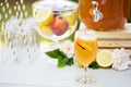 Peach lemonade on the drink station Royalty Free Stock Photo