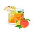 Peach margarita cocktail vector illustration isolated on white background. Summer alcohol drink Royalty Free Stock Photo