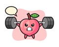 Peach mascot cartoon with a barbell