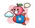 Peach mascot character riding a rocket