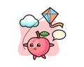 Peach mascot illustration is playing kite