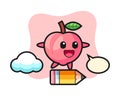 Peach mascot illustration riding on a giant pencil