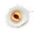 Peach in milk splash Royalty Free Stock Photo