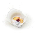 Peach in milk splash Royalty Free Stock Photo