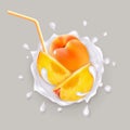 Peach in a milk splash. Royalty Free Stock Photo