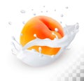 Peach in a milk splash on a transparent background. Royalty Free Stock Photo