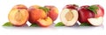 Peach nectarine peaches nectarines slice half fruit fruits isolated on white Royalty Free Stock Photo